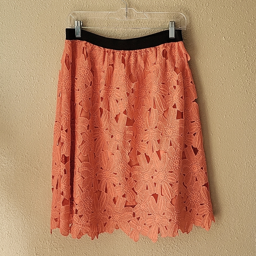 Xhilaration  size L floral coral peach midi skirt